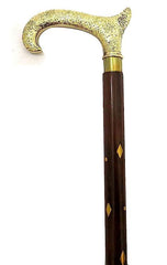 Antique Brass Design Head Handle Vintage Style Wooden Walking Cane Stick - WoodenTwist