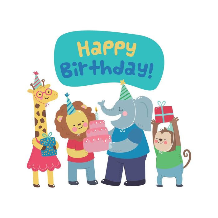 Happy Birthday Cartoon Cute Animals wall sticker, Birthday Special - WoodenTwist