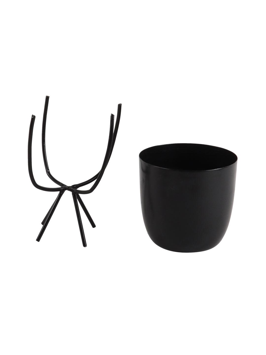 Black Metal Planter with Stand (Set of 2) - WoodenTwist