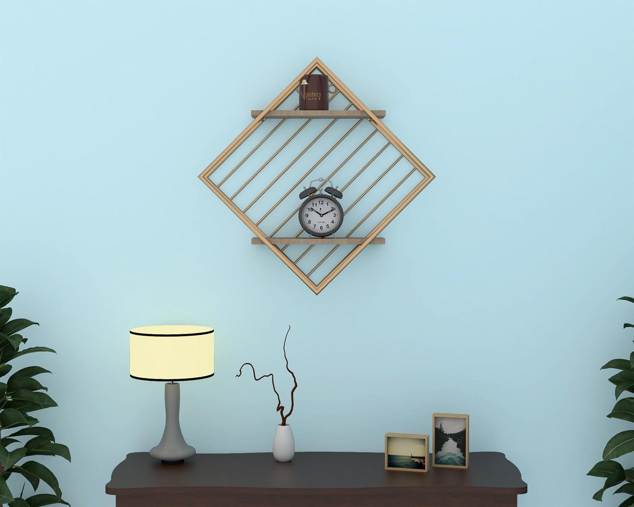 Metallic Twist 2-tier golden wooden wall shelf dimensions