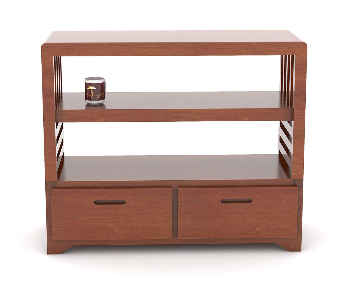 Wooden Twist Pierce Mango Wood TV Unit - Honey Finish, close-up