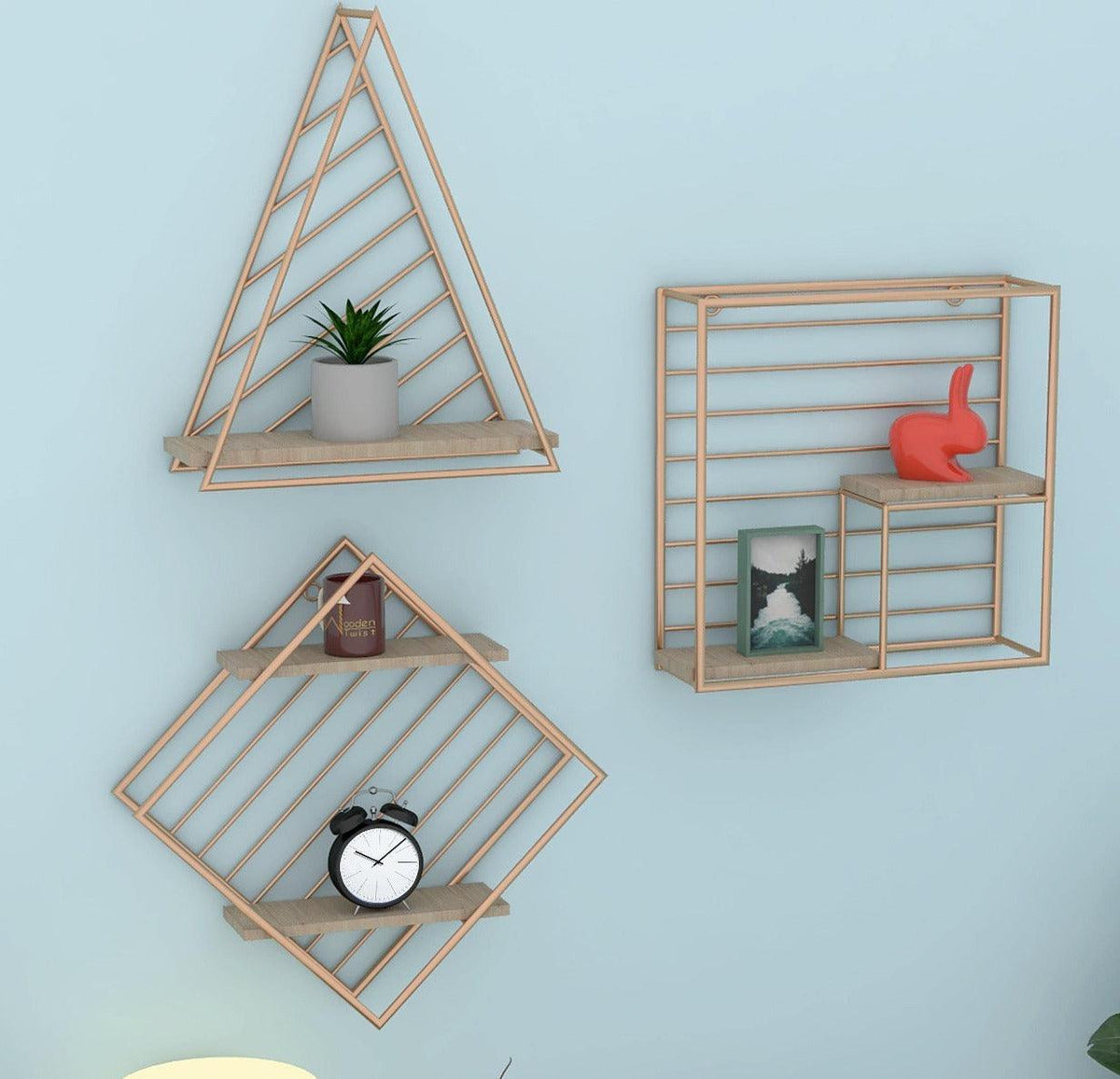 Metallic Wood & Iron Storage Wall Shelf