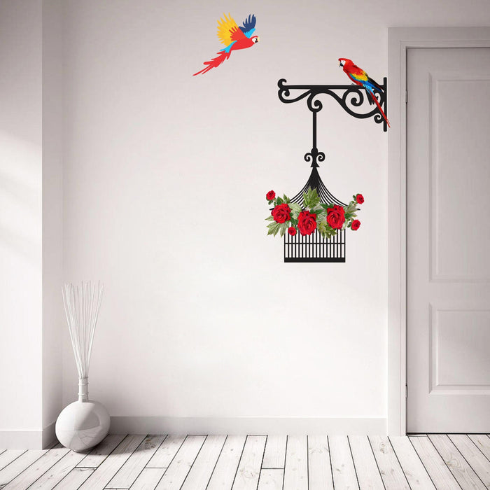 Beautiful Parrot with Cage' Wall Sticker - WoodenTwist
