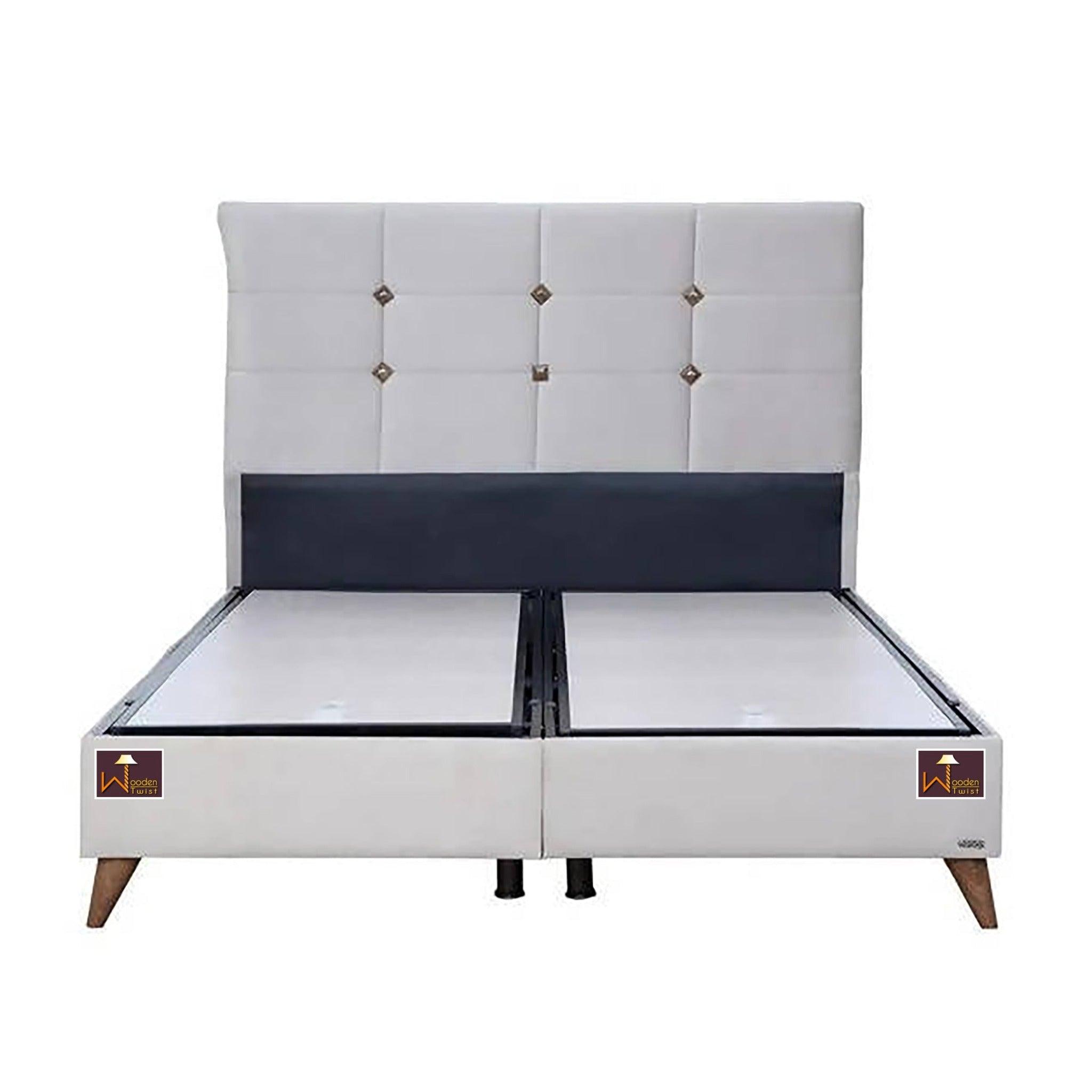 Queen Size Upholstered Wingback Headboard Bed with Storage - WoodenTwist