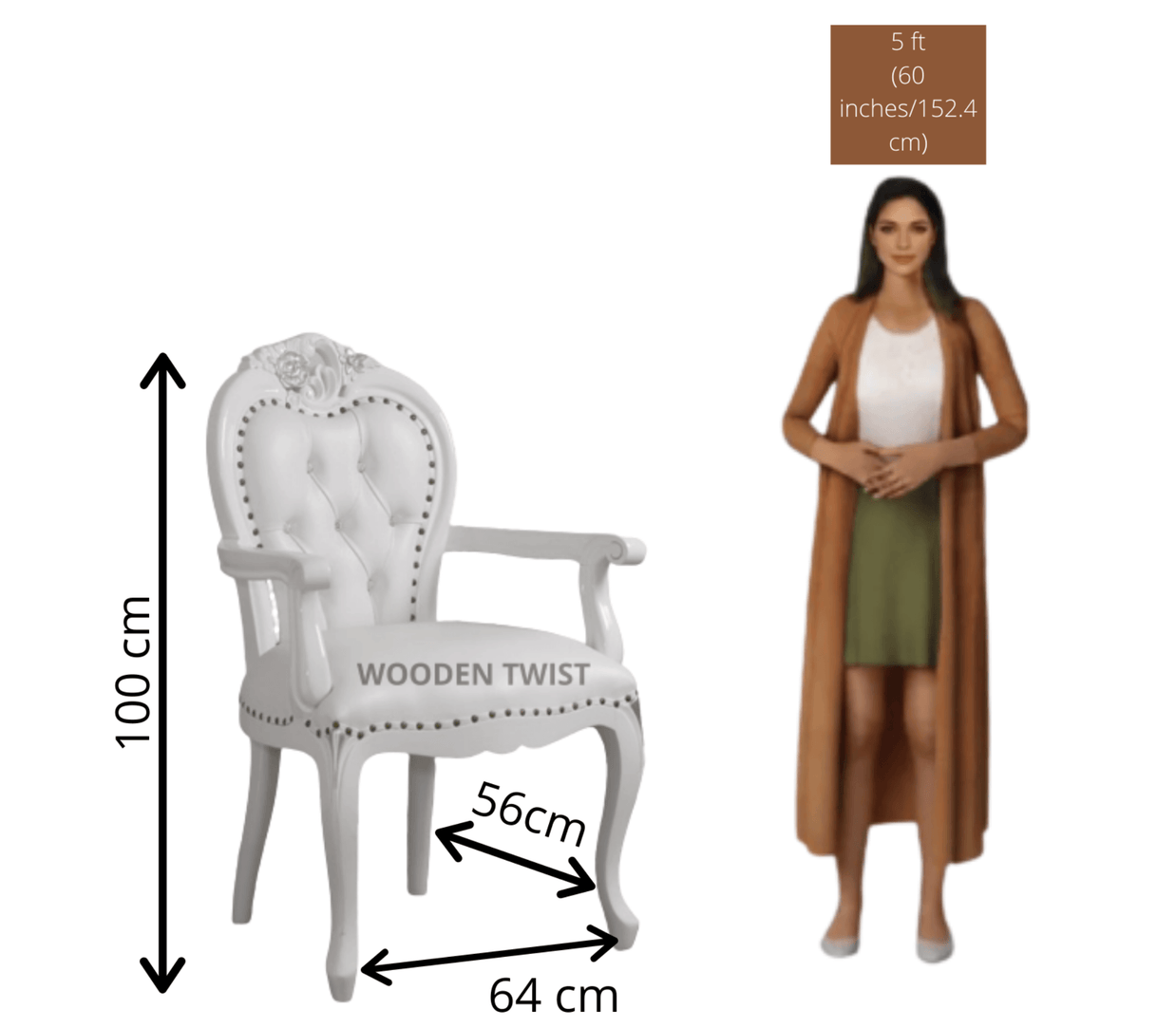 Wooden Twist Kreslo Teak Wood Tufted Arm Chair - dimensions