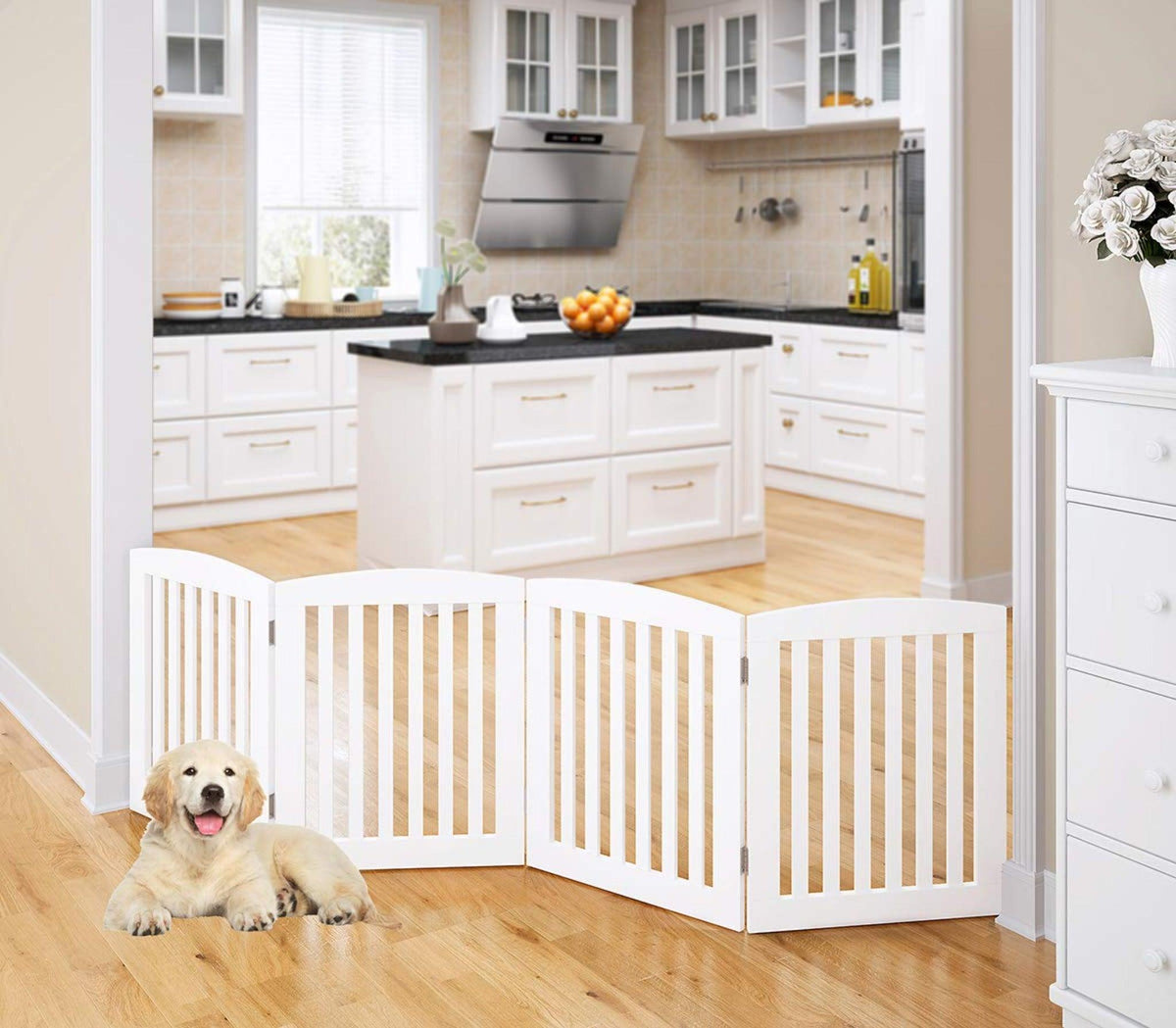 Wooden Portable Safety Pet Fence Gate Partition For Kids (4 Panel) - WoodenTwist