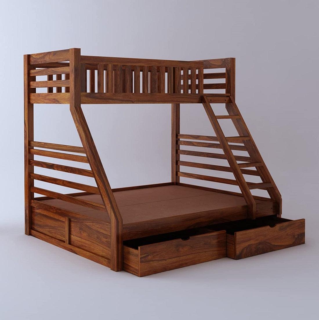 Wooden Bunk Bed Sheesham In Natural Finish ( Brown ) - WoodenTwist