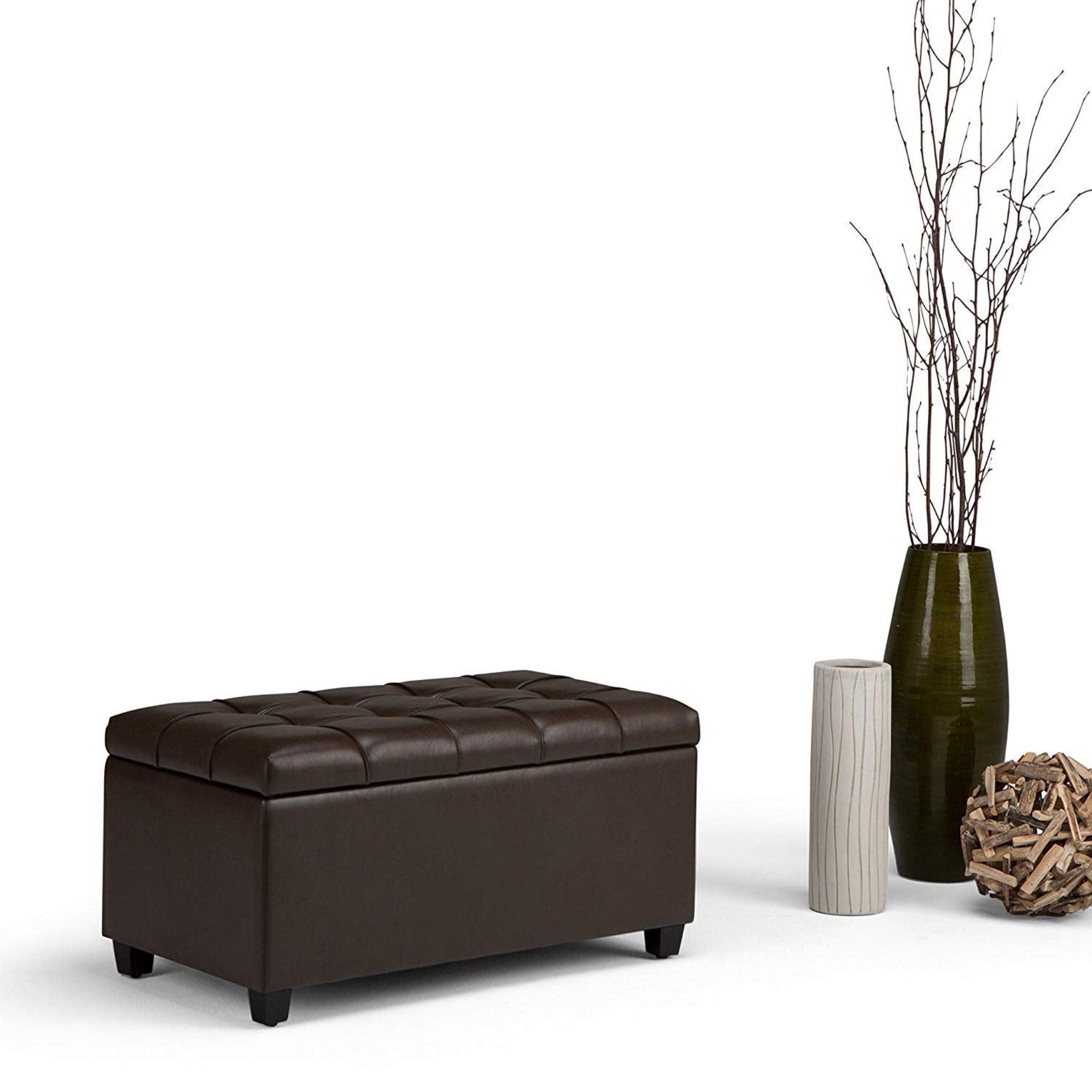 1 Seater Luper Tufted Storage Ottoman Pouffes with Storage Satin (Leatherette) - WoodenTwist