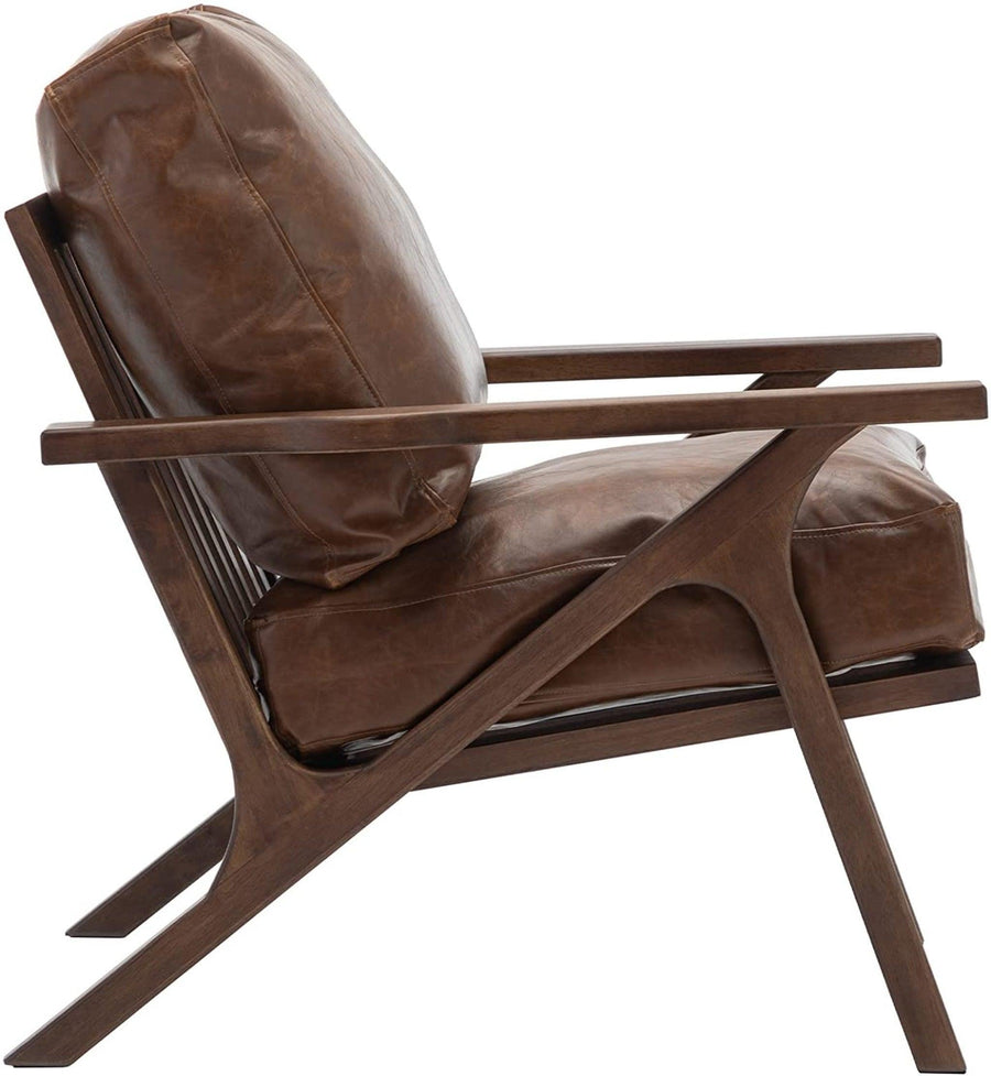 Dark Walnut Teak Wood & Leatherette