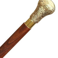 Antique Brass Design Head Handle Vintage Style Wooden Walking Cane Stick - WoodenTwist