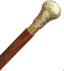 Antique Brass Design Head Handle Vintage Style Wooden Walking Cane Stick - WoodenTwist