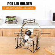 4 Slot Pan and Pot Tawa Plate Rack Holder Organizer (Black) - WoodenTwist