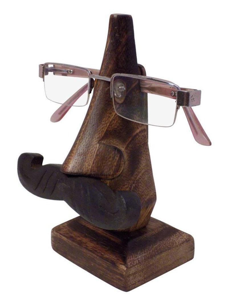 Wooden Nose Shaped Spectacle Holder - Angled View