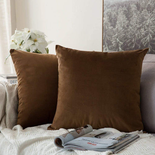 Brown Color Velvet Cushion Covers ( Set of 2 ) - WoodenTwist