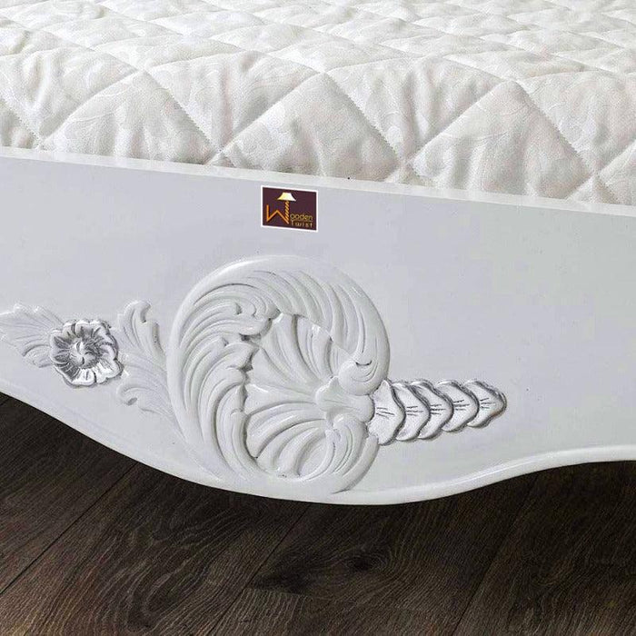 Super King Size Teak Wood Bed Hand Carved with Cushioned Design - WoodenTwist