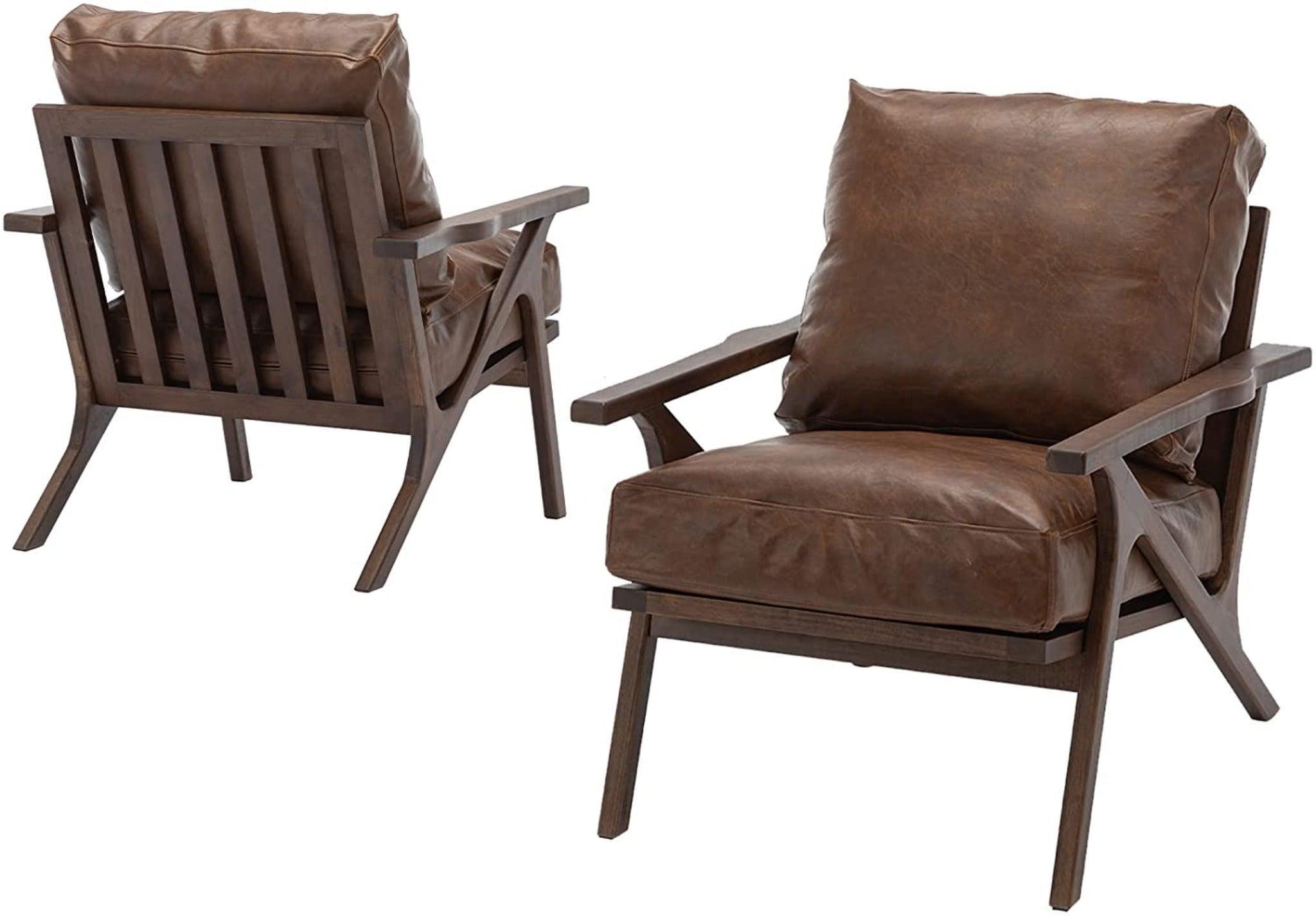 Recliner Mid Century Modern Arm Chair (Teak Wood Leatherette) Pack of