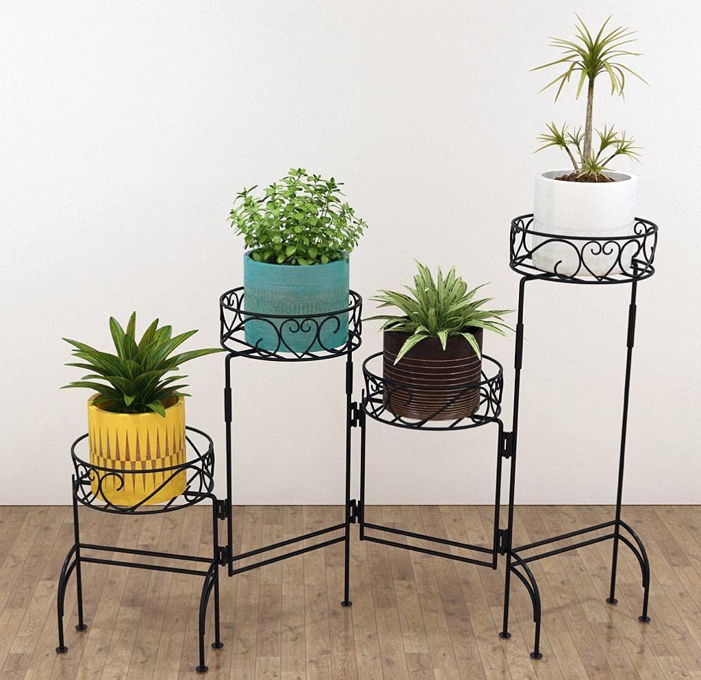 Modern Design Four-Tier Planter Stand Wrought Iron (Black) - WoodenTwist