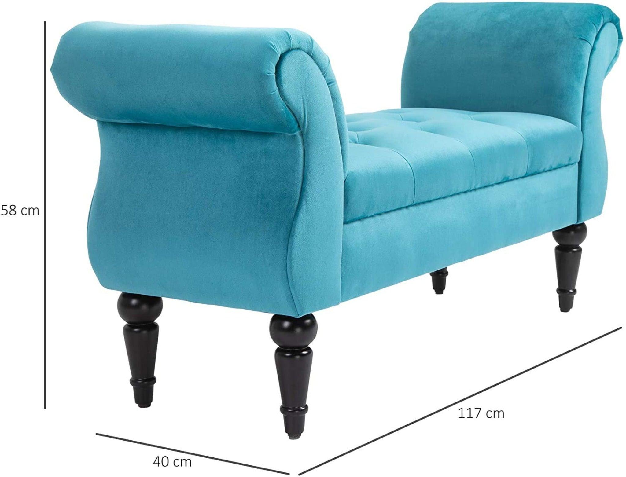 Upholstered Tufted Bench Sofa Couch (Sky Blue) - WoodenTwist