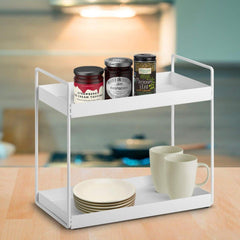 2-Tier Standing Spice Rack For Kitchen/Bathroom Countertop Storage Shelf Organizer (White) - WoodenTwist