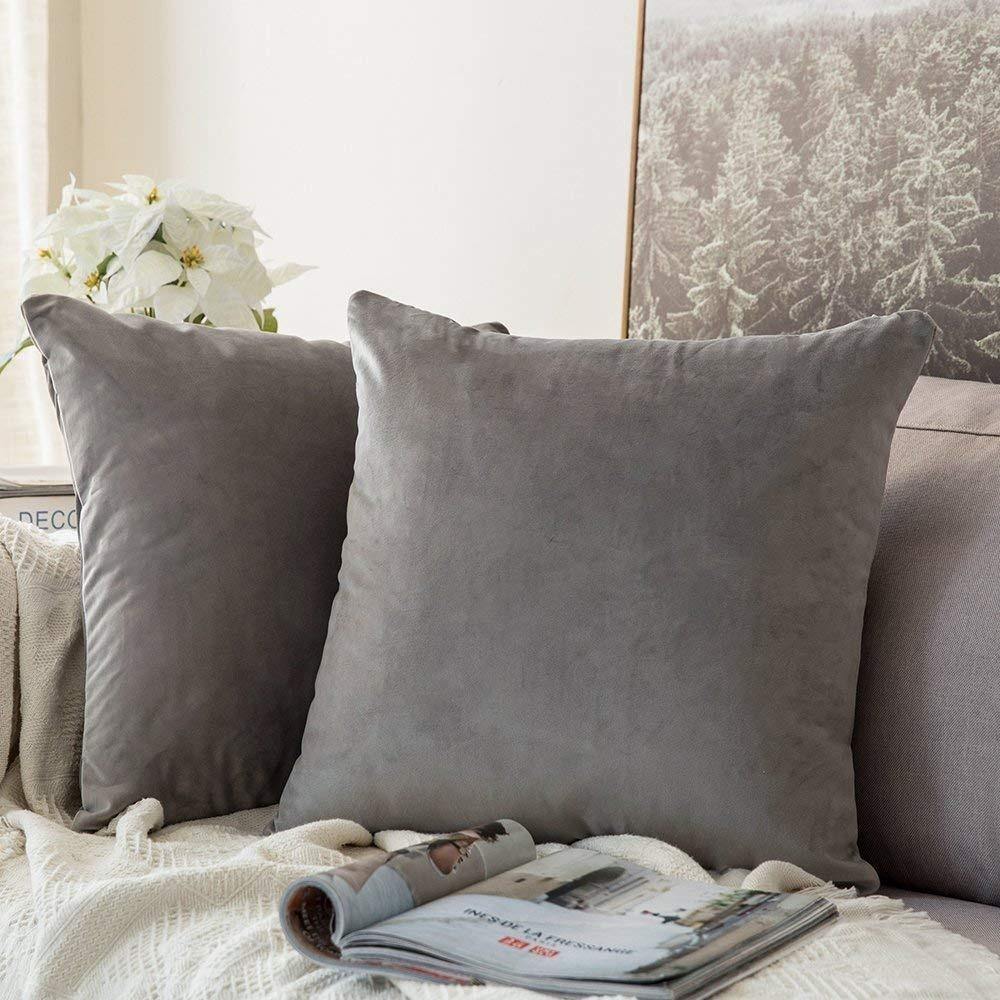 Light Grey Color Velvet Cushion Covers ( Set of 2 ) - WoodenTwist