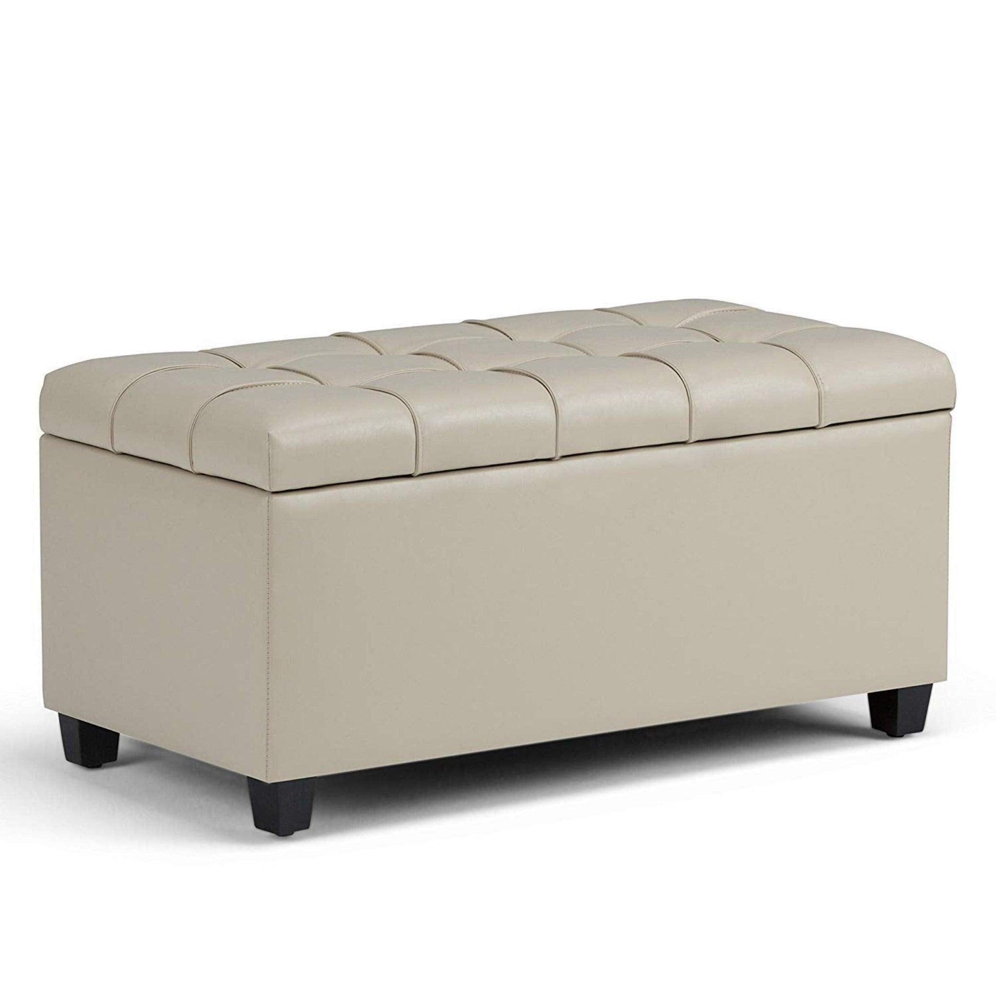 1 Seater Luper Tufted Storage Ottoman Pouffes with Storage Satin (Leatherette) - WoodenTwist