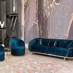 Royal Blue Modern Luxury Sectional Chesterfield Sofa Set 3+1+1 - WoodenTwist