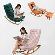 Pink Recliner Lounger Wooden Rocking Chair in Premium Soft Comfortable Cushion