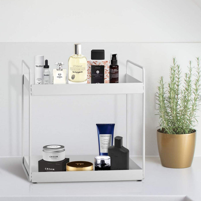 2-Tier Standing Spice Rack For Kitchen/Bathroom Countertop Storage Shelf Organizer (White) - WoodenTwist