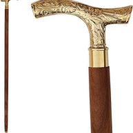 Antique Brass Design Head Handle Vintage Style Wooden Walking Cane Stick - WoodenTwist