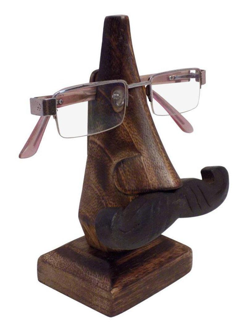 Wooden Nose Shaped Spectacle Holder - Close-up View