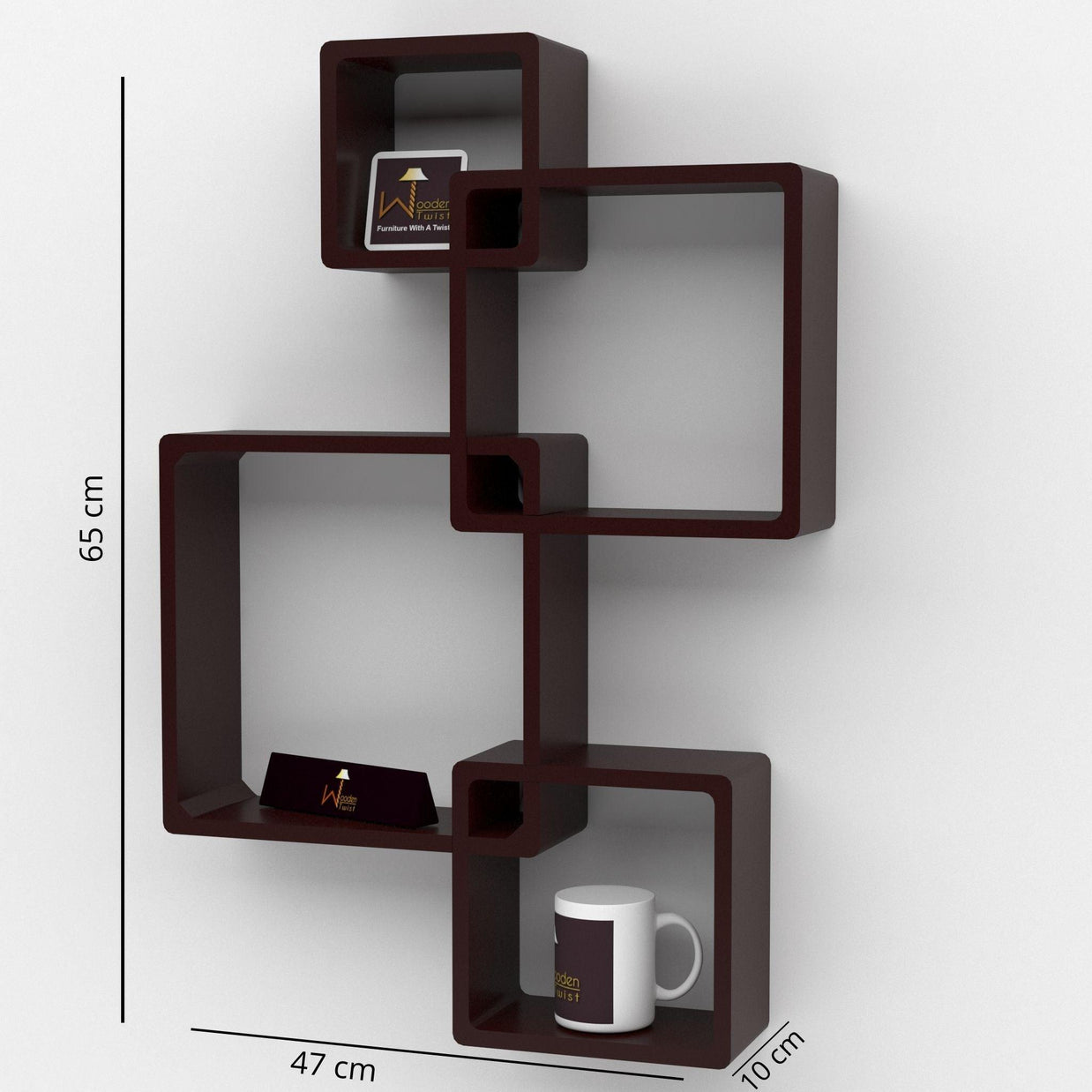 Rafuf Intersecting Floating Wall Shelves dimension diagram 47 x 10 x 65 cm