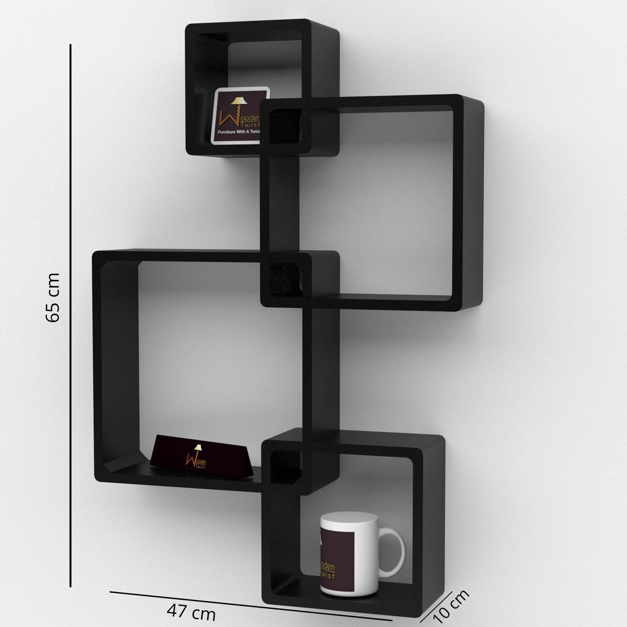Rafuf Intersecting Floating Wall Shelves size chart in centimetres