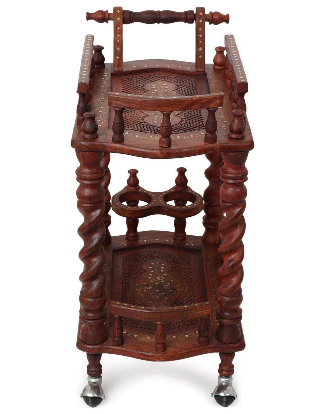Juniper Cyprus Sheesham Wood Serving Trolley, Brown - lifestyle setting