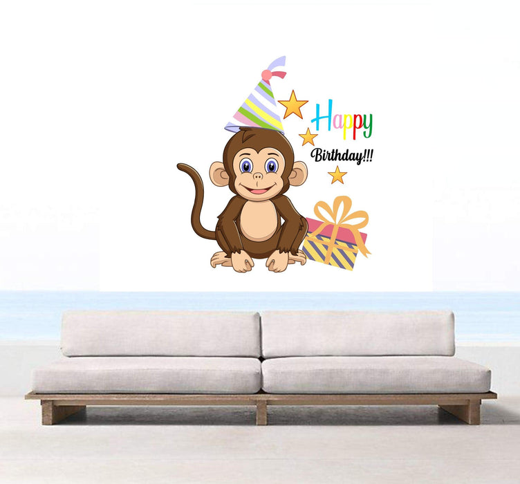 Cute Birthday Monkey Wall Sticker, Happy Birthday - WoodenTwist