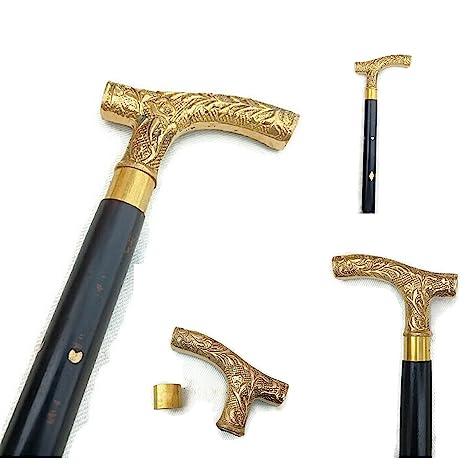 Antique Brass Design Head Handle Vintage Style Wooden Walking Cane Stick - WoodenTwist