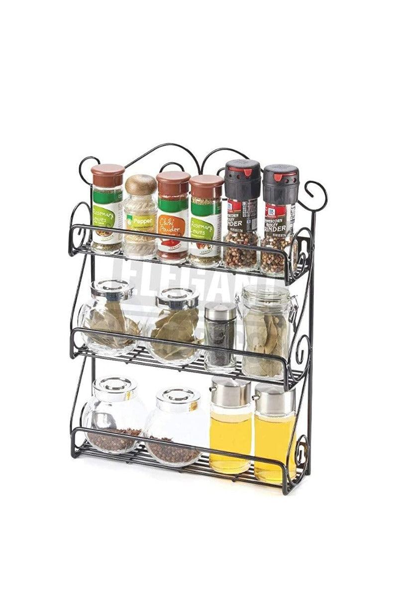 Wall Mounted 3-Tier Scroll Storage Spice Rack Organizer (Black) - WoodenTwist