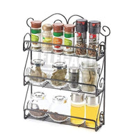 Wall Mounted 3-Tier Scroll Storage Spice Rack Organizer (Black) - WoodenTwist