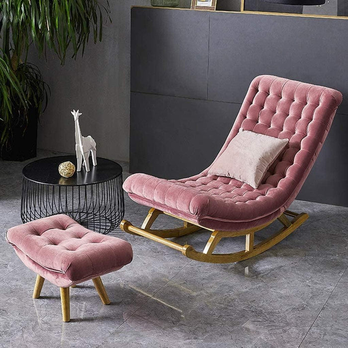 Pink Recliner Lounger Wooden Rocking Chair in Premium Soft Comfortable Cushion