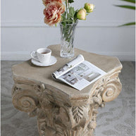Wooden Twist Hand Carved Pedestal Style End Table Mango Wood - WoodenTwist