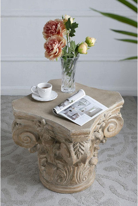 Wooden Twist Hand Carved Pedestal Style End Table Mango Wood - WoodenTwist