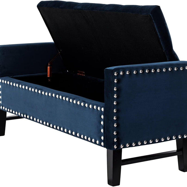 Royal Blue Premium Wood Upholstered Flip top Storage Bench - WoodenTwist