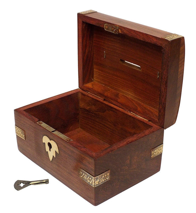 Wooden Coin Box with Lock Piggy Bank For Children - WoodenTwist