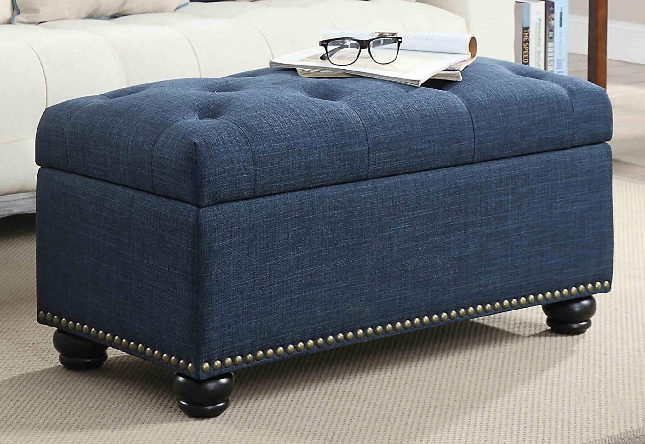 Tufted Rectangle Storage Ottoman Pouffes Footrest Stool with 4 Wooden Legs - WoodenTwist