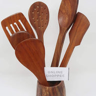 Wooden Kitchen Spoon Set of 6 with Barrel Stand - stand view