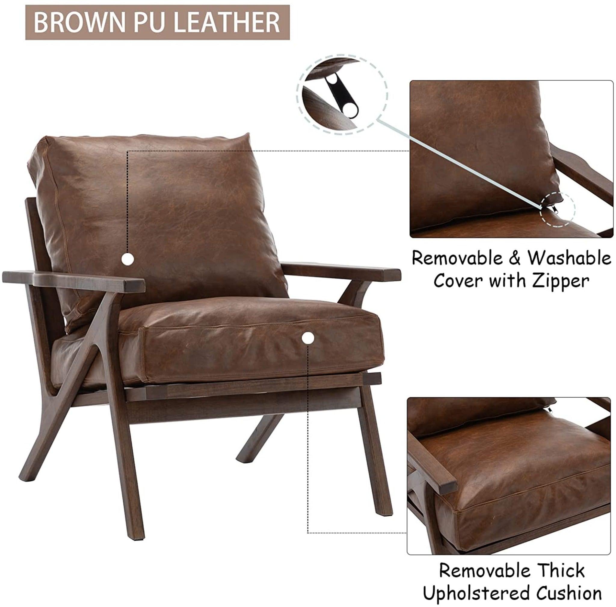 Recliner Mid Century Modern Arm Chair (Teak Wood & Leatherette) - WoodenTwist