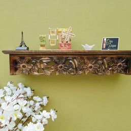 Onlineshoppee Wooden Hand Carved Wall Shelf with Jali Work - Jali detail - WoodenTwist