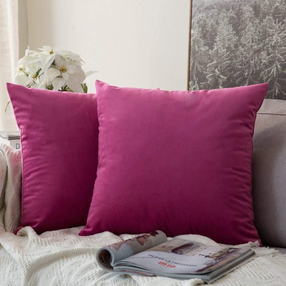 Wine Color Velvet Cushion Covers ( Set of 2 ) - WoodenTwist