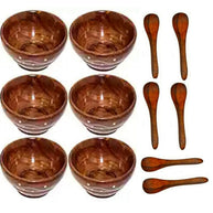 Sheesham Wood Bowl Set of 6 with 6 tea spoons in brown