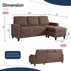 Convertible L-Shaped Wide Reversible Sectional Sofa 3 Seater With Ottoman - WoodenTwist