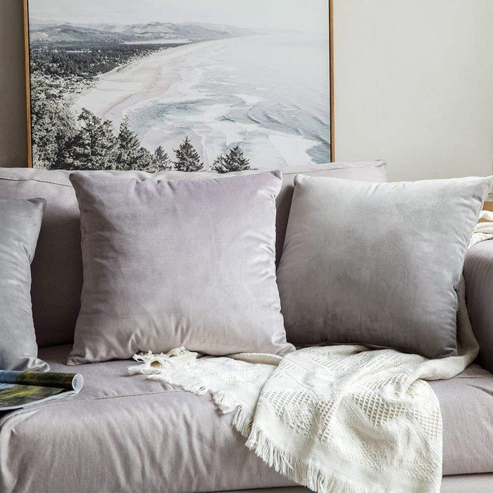 Light Grey Color Velvet Cushion Covers ( Set of 2 ) - WoodenTwist